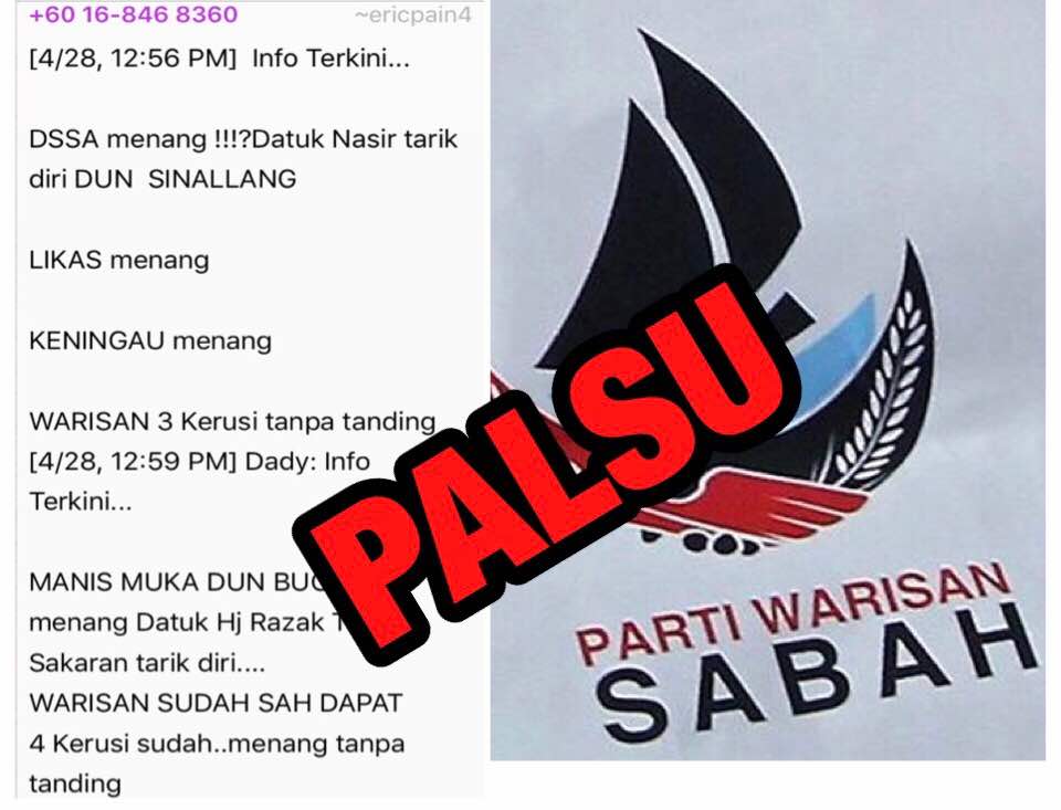 Mesej Shafie Apdal Menang Tanpa Bertanding PALSU