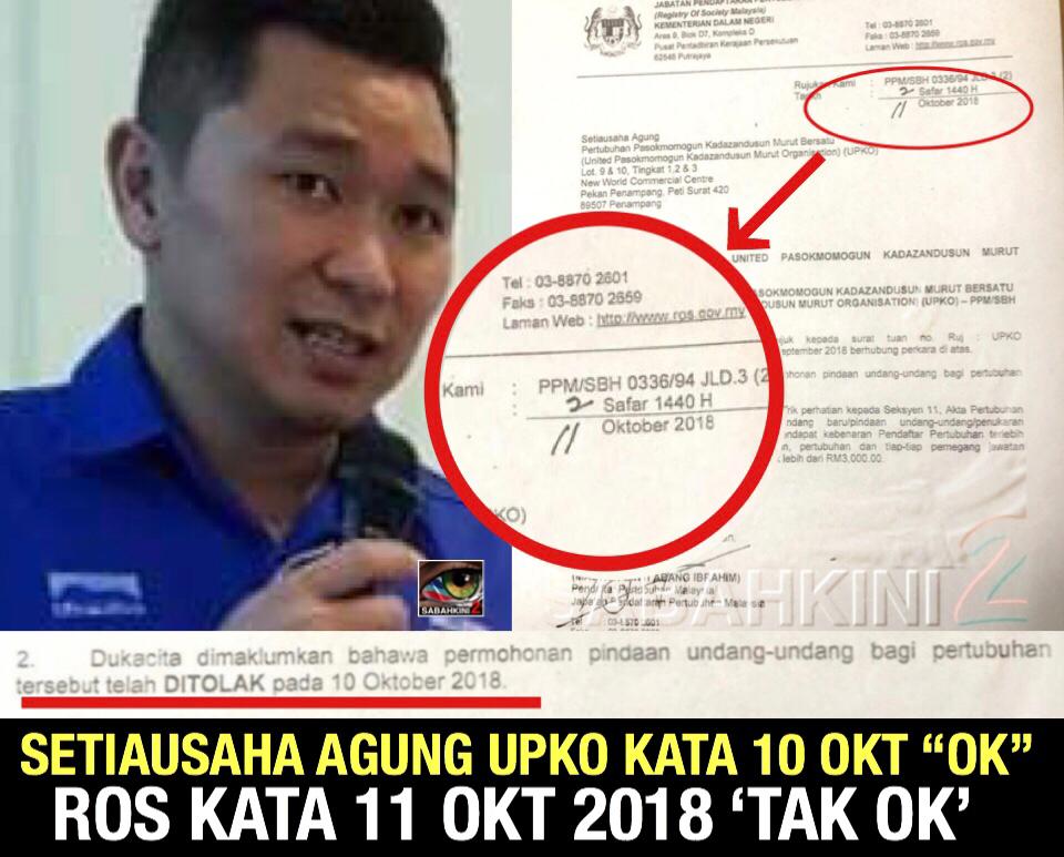 UPKO Batal: SU Agung UPKO kata 10 Oktober 'OK', ROS kata 11 Oktober 'TAK OK'