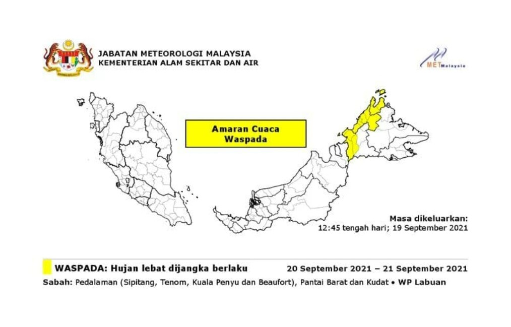 Sabah dan Labuan akan dilanda hujan lebat esok
